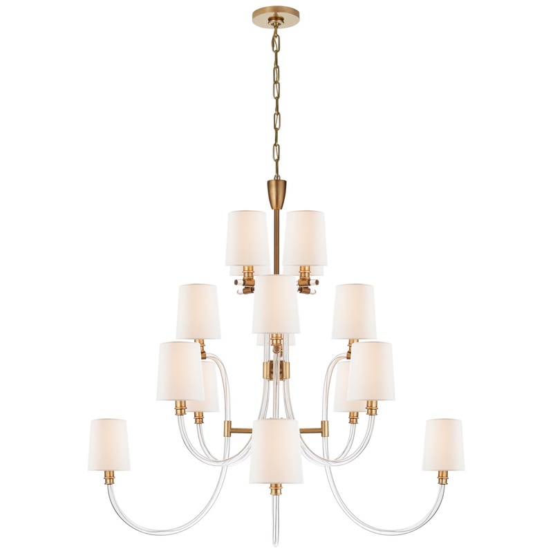 16 Light Chandelier from the Clarice Collection in Clear Acrylic With Antique Brass Finish by Visual Comfort Signature