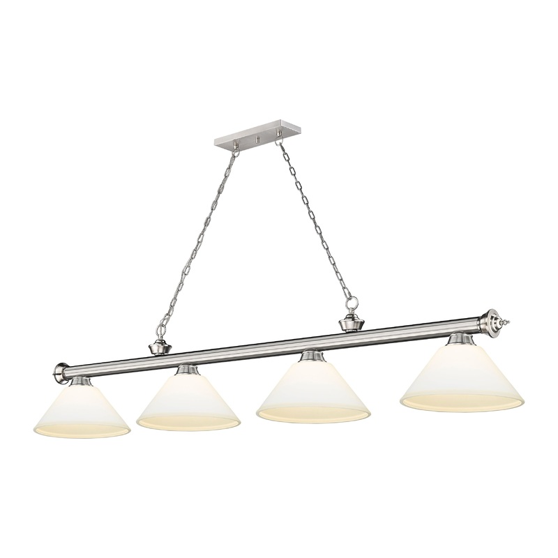 Cordon 4-Light Billiard Brushed Nickel Cone Matte Opal Glass