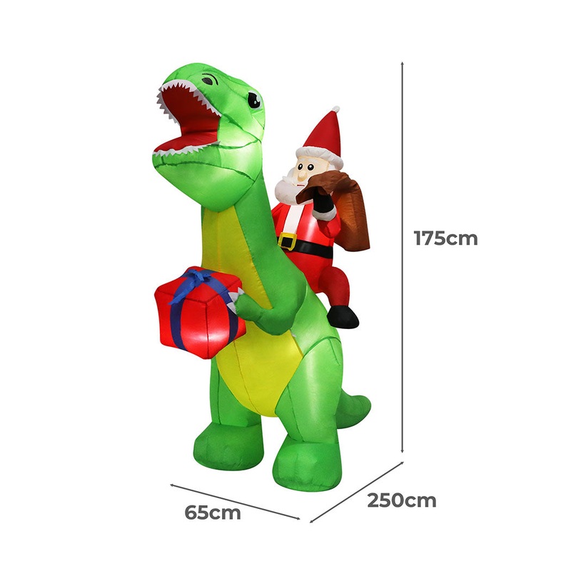 Santaco Christmas Inflatables Outdoor Santa Claus Riding Dinosaur Lights Dcor