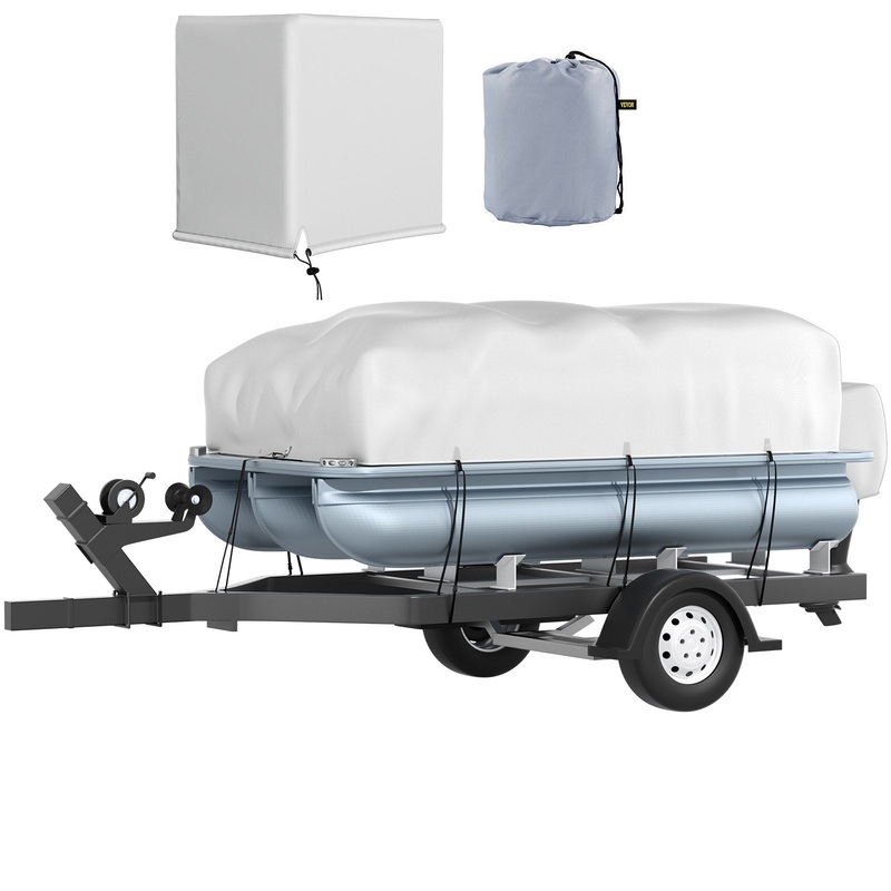 VEVOR Pontoon Boat Cover, Fit for 17′-20′ Boat, Heavy Duty 600D Marine Grade Oxford Fabric, UV Resistant Waterproof Trailerable Boat Cover with 2 Support Poles and 7 Wind-Proof Straps, Gray