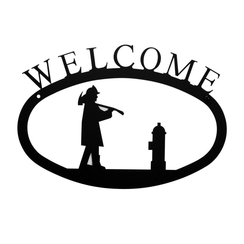 Village Wrought Iron WEL-15-S Fireman Welcome Sign Small