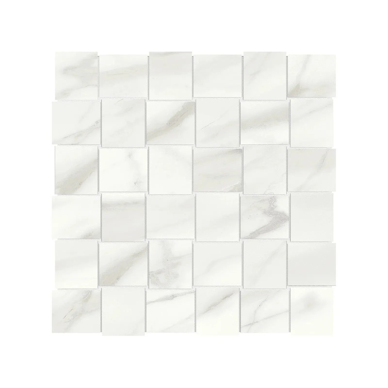 2″ x 2″ Basketweave Mayfair Volakas Grigio Matte Porcelain Mosaics. 1 Sheet = .98 Sq. Ft. 2″ x