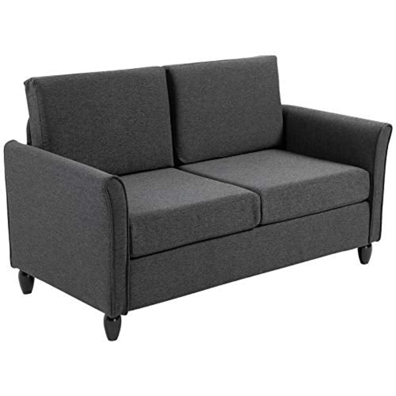 homcom Divano a 2 Posti Seduta Ampia con Cuscini da Salotto Lino, Spugna 141 x 65 x 78cm Grigio Scuro, Nero