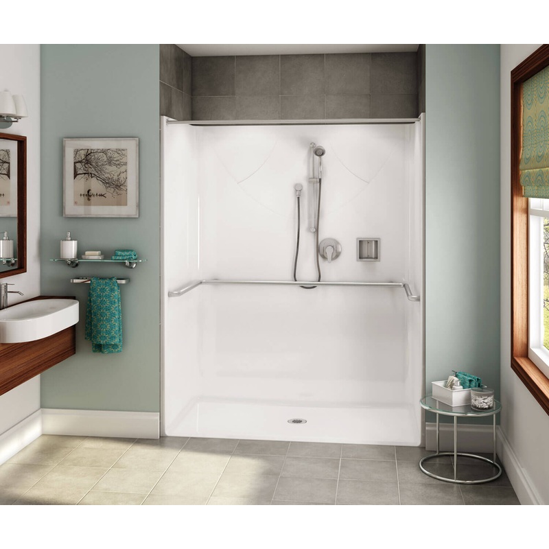 MAAX 106039-000-002-107 OPS-6030 ADA Compliant (without Seat) AcrylX Alcove Center Drain One-Piece Shower in White