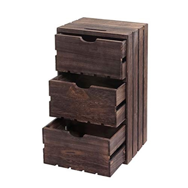 Mendler Comodino cassettiera HWC-C62 serie Vintage 3 cassetti – marrone