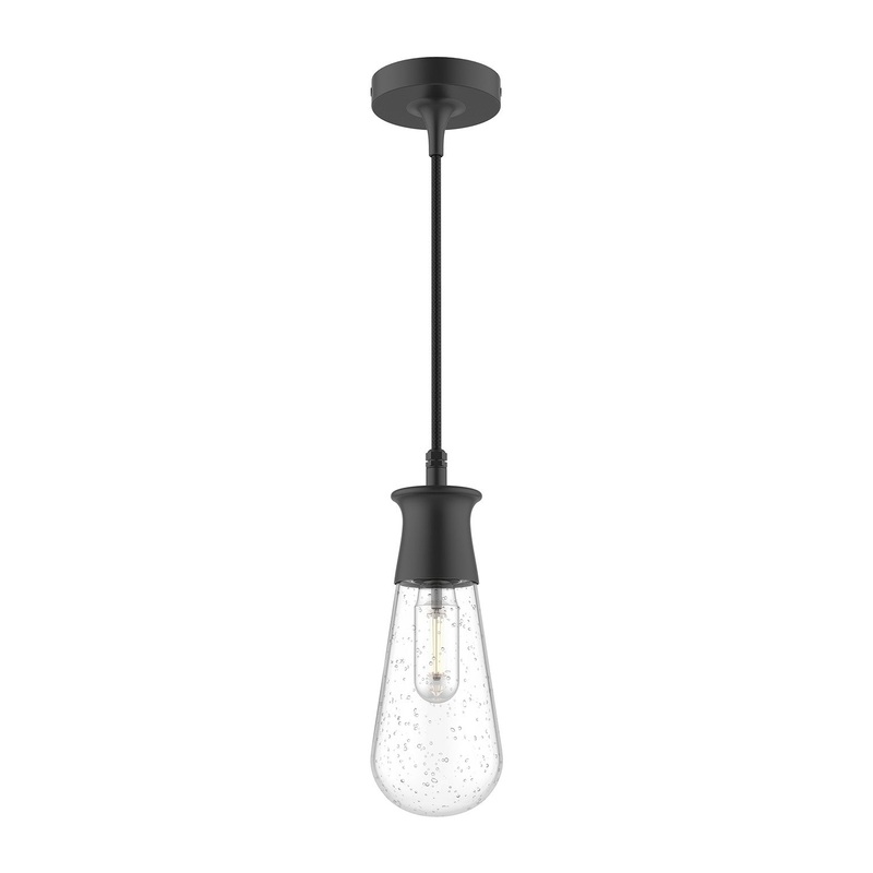 One Light Outdoor Pendant from the Marcel Collection in Clear Bubble Glass/Textured Black Finish by Alora