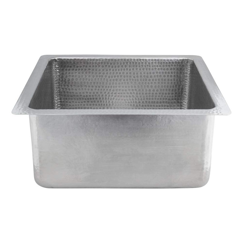 Premier Copper Products BS16EN3 16-Inch Square Hammered Copper Bar/Prep Sink in Nickel w/ 3.5-Inch Drain Opening