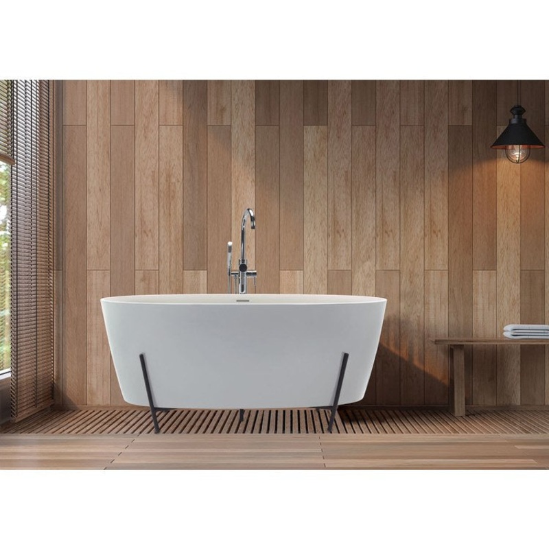 Soaking Tub Elena 65.25 x 32 Inch Freestanding Rolled Rim with Cradle Center White Matte Sculpturestone 102 Gallons 27-3/4 Inch