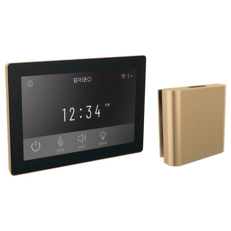 Steam Kit Mystix Lumicoat Luxe Gold Transcendent with Digital Interface & Square Steam Head 12 User Presets Built-In WIFI & Bluetooth Capabilities AromaTherapy AudioTherapy & ChromaTherapy Options Patented Dual Sensor Technology