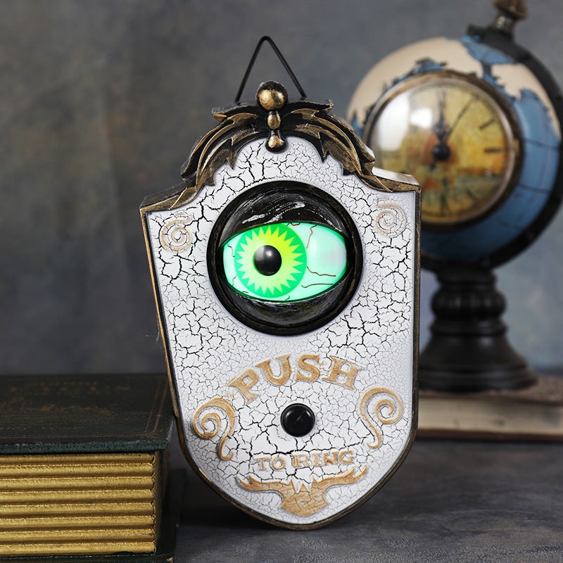 2-Piece White Halloween Animated Eyeball Doorbell – Spooky Light-Up Prop with Scary Sounds for Party & Door Decoration