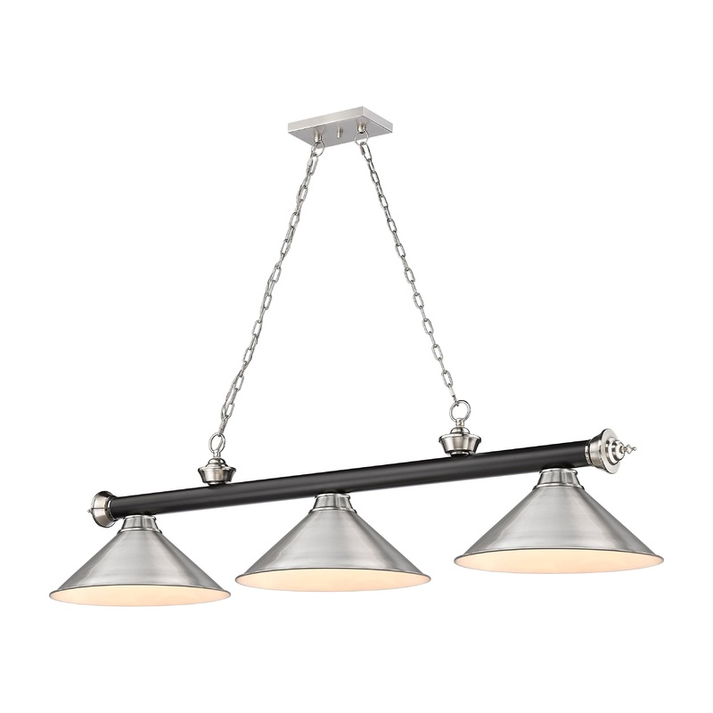 Cordon 3-Light Billiard Matte Black + Brushed Nickel Cone Brushed Nickel Steel
