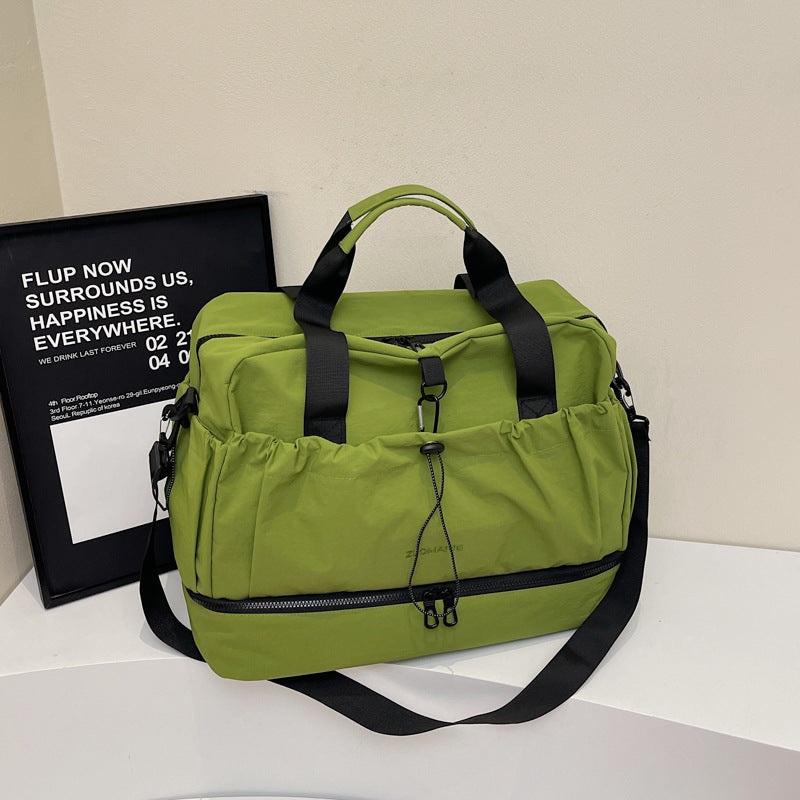 Green and Black Large Capacity Travel Bag with Wet/Dry Separation – Canvas + Polyester, Lightweight Handbag for Short Trips and Fitness, Fits on Luggage