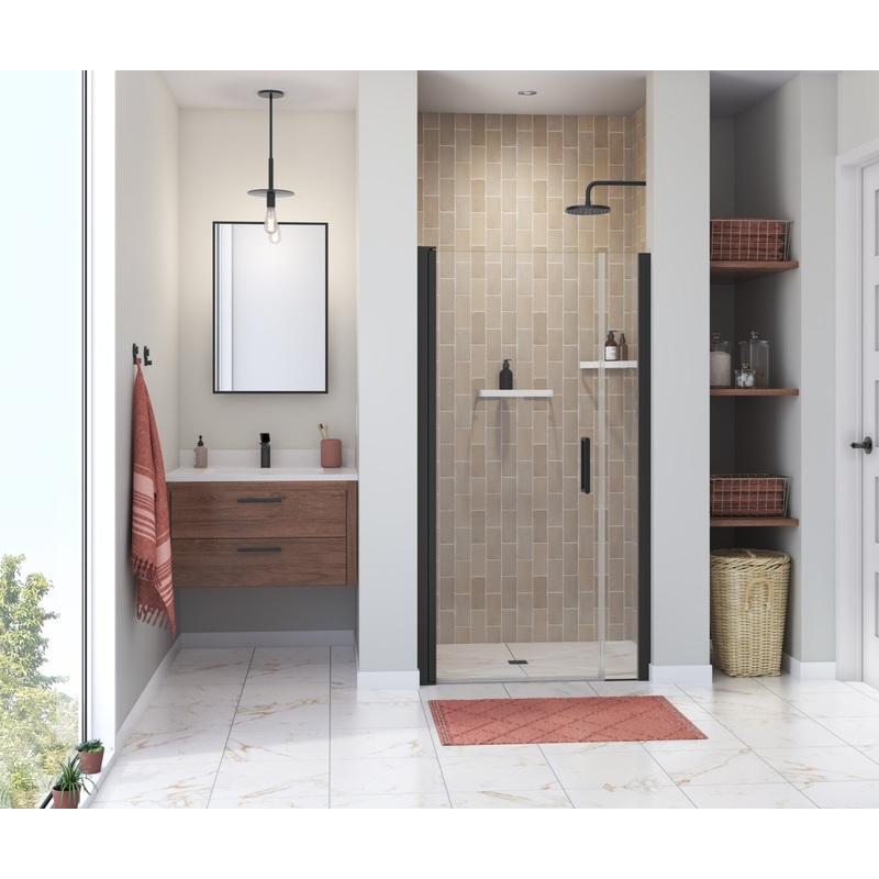MAAX 138268-900-340-100 Manhattan 39-41 x 68 in. 6 mm Pivot Shower Door for Alcove Installation with Clear glass & Round Handle in Matte Black