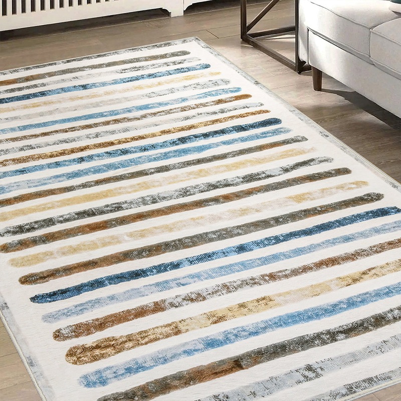 Marlow Floor Rug Short Pile Washable Carpet Soft Plush Non Slip Stripe 160×120