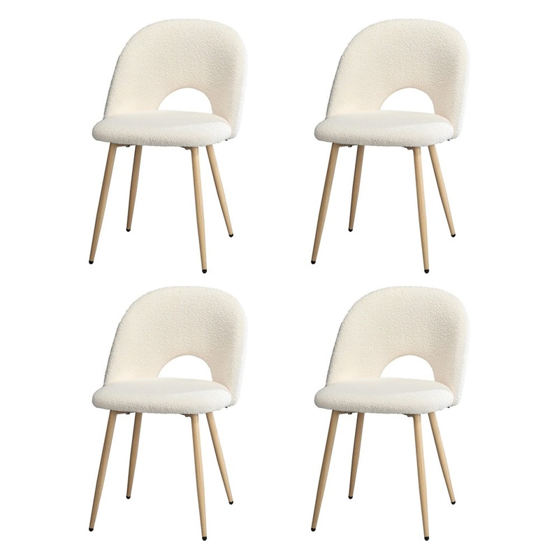 Oikiture 4PCS Dining Chairs Armchair Sherpa Wooden White