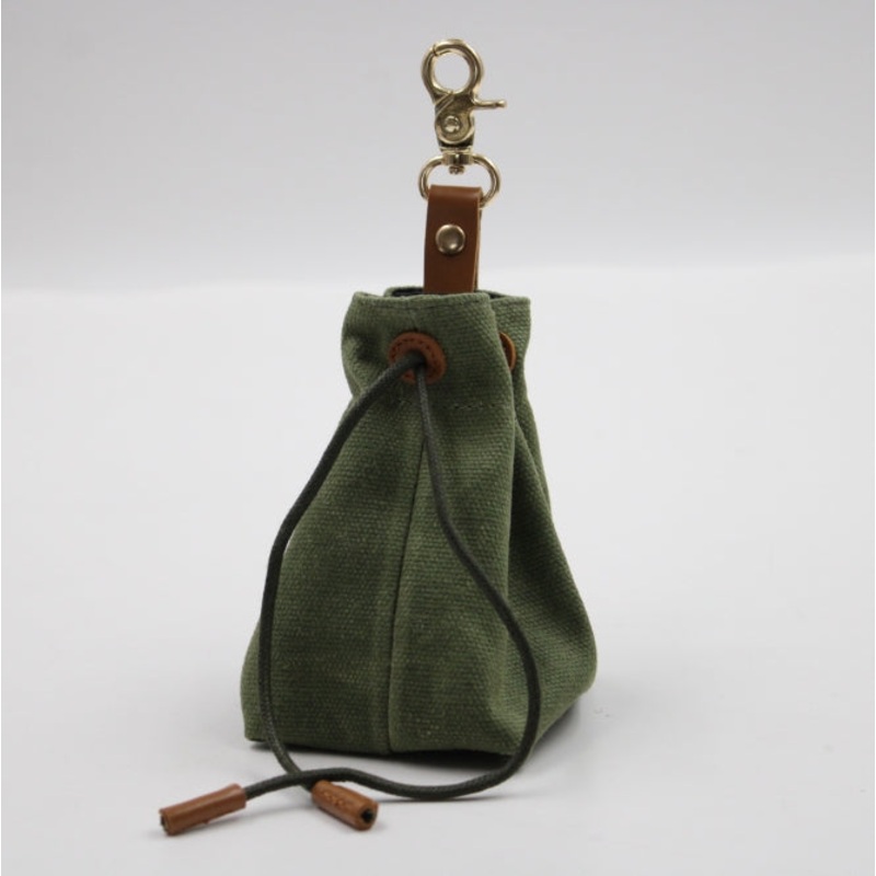 2-PCS Dark green Clip-On Canvas Dog Treat Pouch – Portable Drawstring Bag for Training & Walks