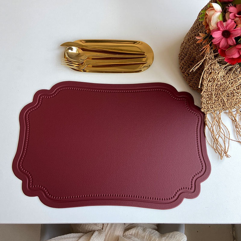 4 pcs Retro Faux Leather Placemat – Waterproof & Oil-Proof Dining Table Mat (Wine red)