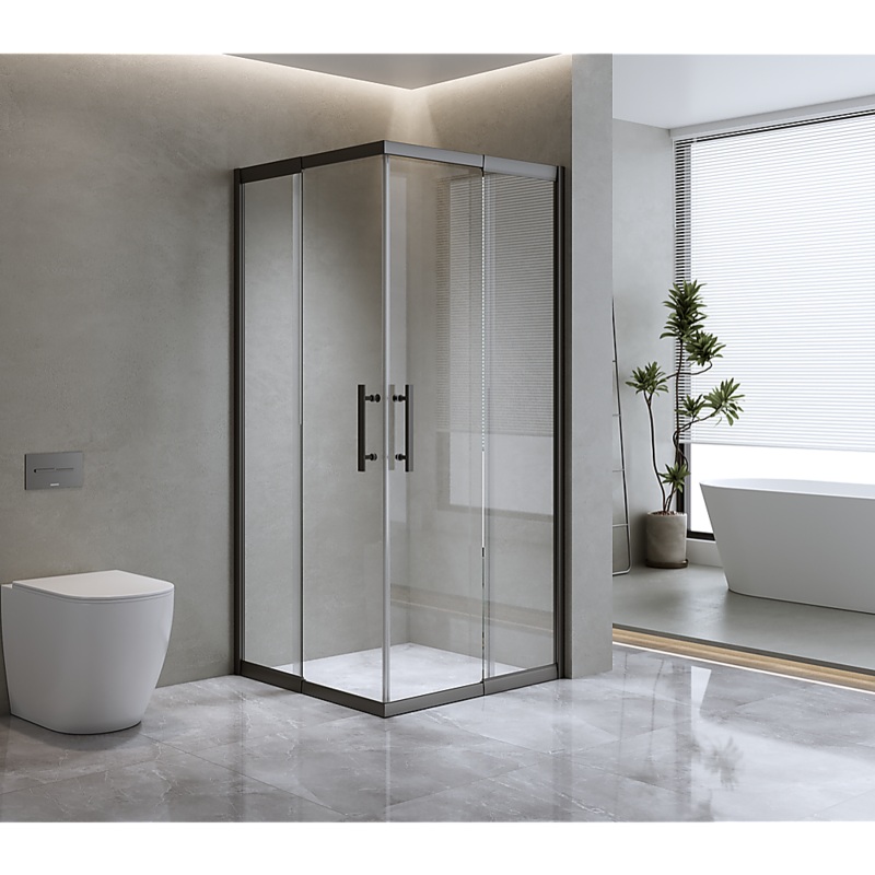 Adjustable 900x900mm Double Sliding Door Glass Shower Screen in Black