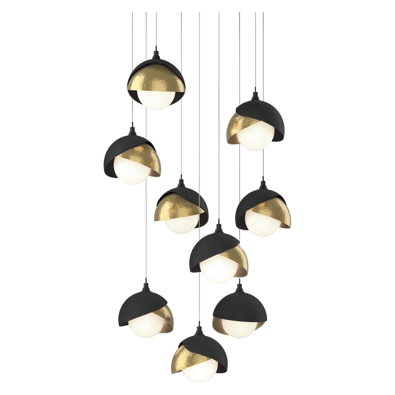 Brooklyn 9-Light Double Shade Pendant Black Modern Brass