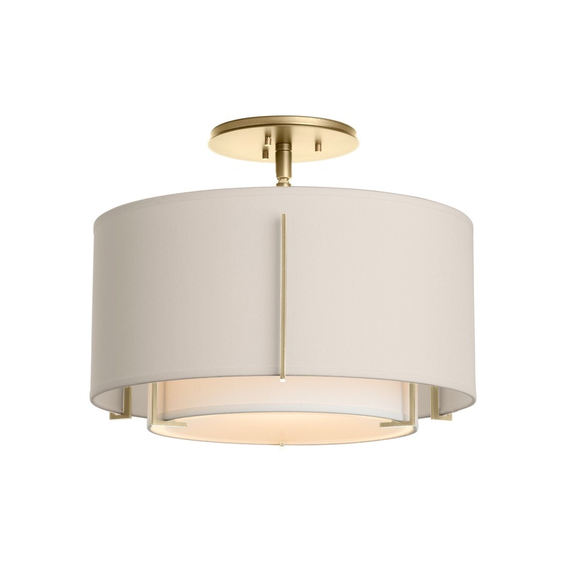 Exos Small Double Shade Semi-Flush Modern Brass Natural Anna Inner Shade & Flax Outer Shade