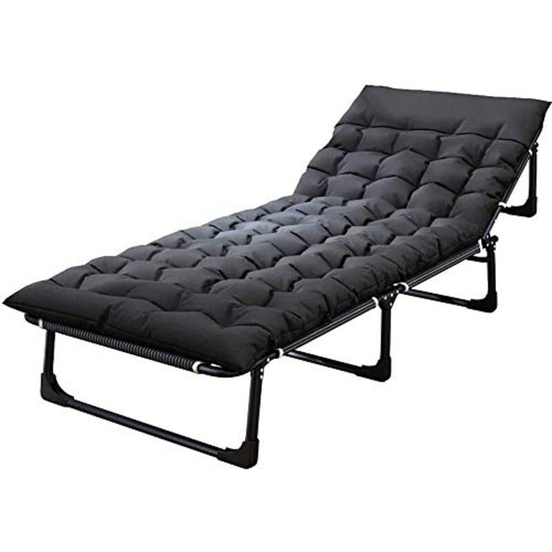 GAOFQ Lettino Prendisole Sedie da Giardino Letto Pieghevole con Materasso, Letto Singolo allargato 68 cm di Cotone Pad Antiscivolo Pausa Pranzo in casa Reclinabile Nero