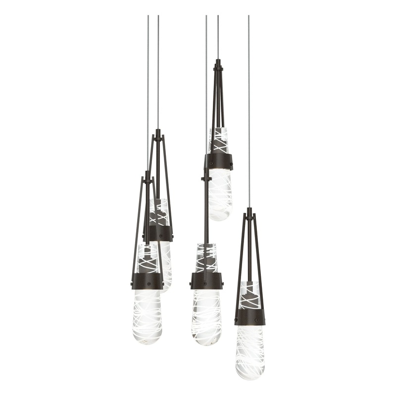 Link 5-Light Blown Glass Pendant Oil Rubbed Bronze Clear Glass with White Threading (YJ)