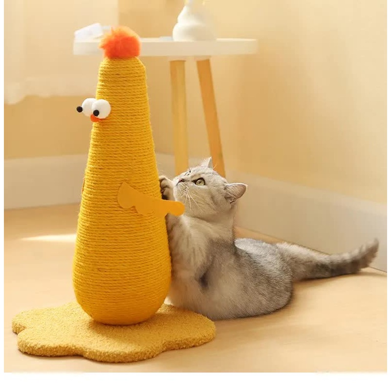 Yellow Adorable Chick Cat Scratching Post – Durable Sisal Rope Scratcher Toy for Cats & Kittens