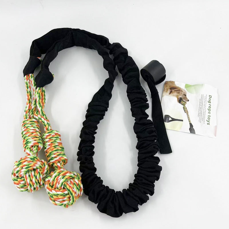Black And Colored Cotton Balls Interactive Bungee Dog Tug Toy – Hanging Rope Ball for Solo Play & Exercise