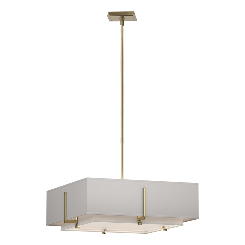 Exos Square Double Shade Pendant Modern Brass Natural Anna Inner Shade & Flax Outer Shade