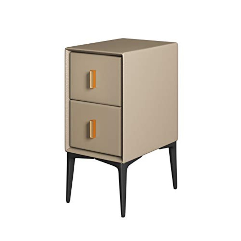 JKGHK Comodino in Legno Massello con 2 Cassetti, Tavolino Laterale Piccolo con Portaoggetti, Schedario, Ripiani per Archiviazione per Ufficio in Casa,Cachi