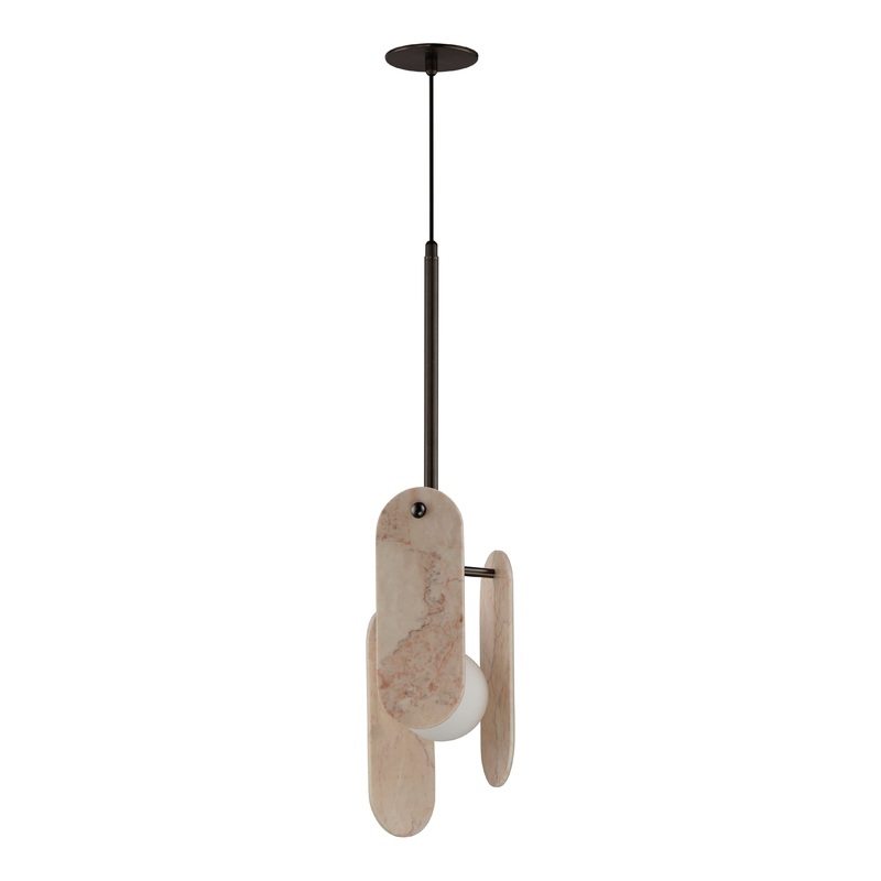 Megalith Cord Hung LED Pendant Brushed Bronze Rose Jade