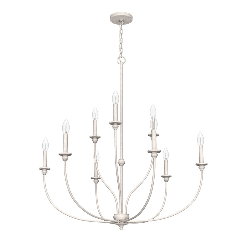 Nine Light Chandelier from the Southcrest Collection in Distressed White Finish by Hunter