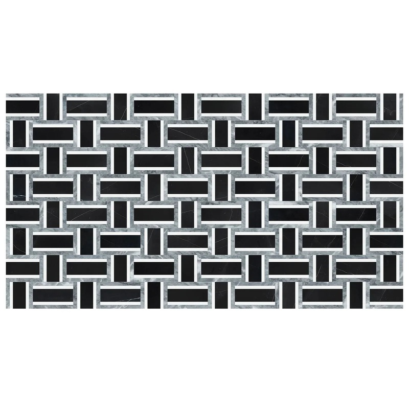 Utopio Cesto Monochromo Polished W/ Honed Accents Natural Stone Waterjet Mosaic