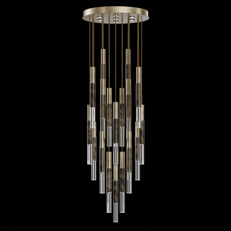 Antonia 31″W Round Pendant Gold Leaf/Brass/Charcoal