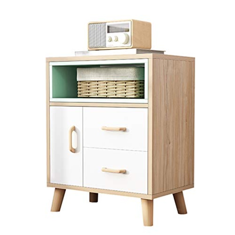 Comodini Comodino Rotondo Manico In Legno 2 Cassetti 1 Porta Semplice Moderno Multifunzionale Economico di Stoccaggio Della Famiglia Rack 48X30X63CM FANJIANI