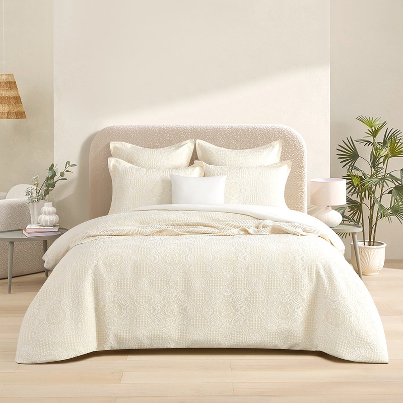Dakota Beige Jacquard Double Quilt Cover Set by Renee Taylor