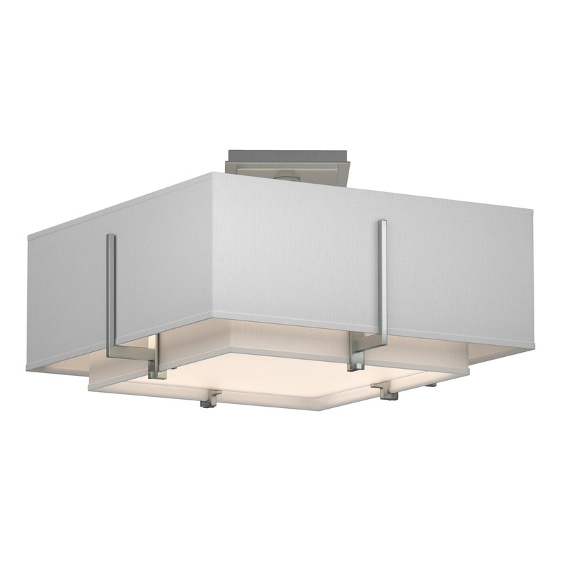 Exos Square Small Double Shade Semi-Flush Vintage Platinum Natural Anna Inner Shade & Natural Anna Outer Shade