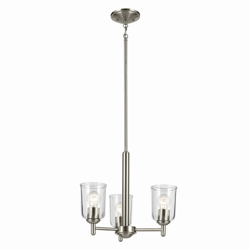 Kichler 43670NICLR Three Light Mini Chandelier, Brushed Nickel