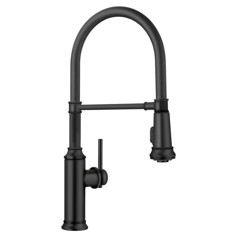 Kitchen Faucet Rivana Semi Pro 1 Lever CALGreen CEC Matte Black Gooseneck 180 DEG Swivel 1 Hole 1.5 Gallons per Minute