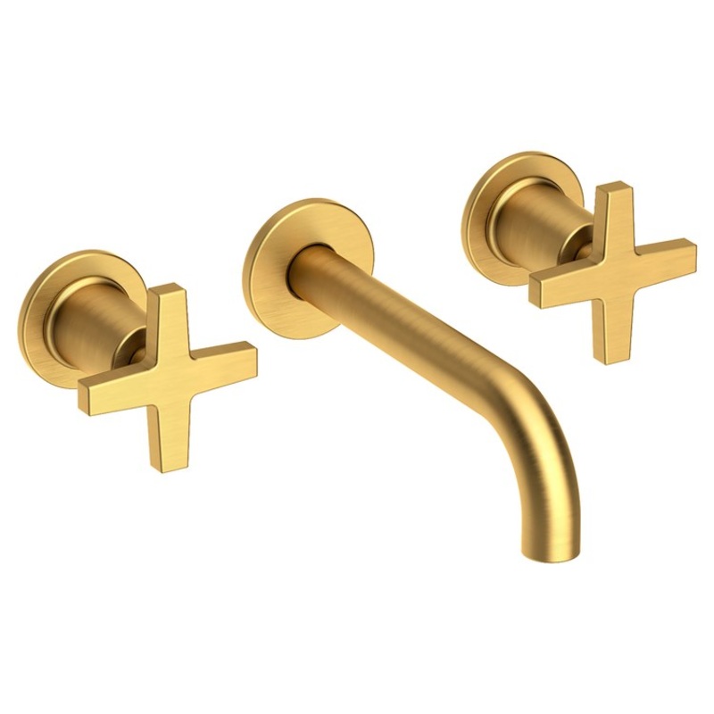 Lavatory Faucet Dorrance Wall Mount 8 Inch Spread 2 Cross ADA Watersense Satin Bronze PVD 1.2 Gallons Per Minute Brass Less Drain Spout Reach 7-1/9 Inch