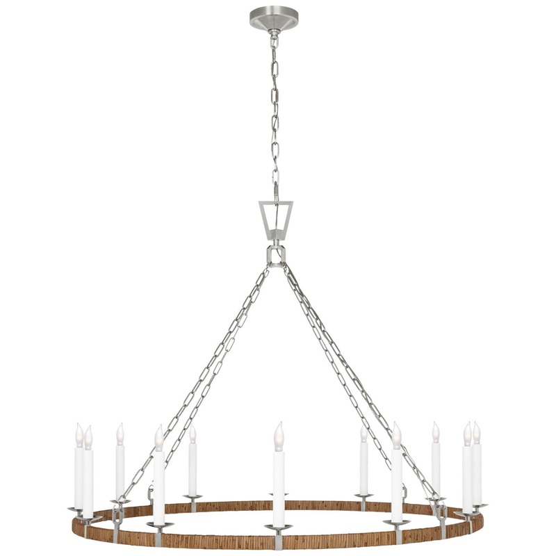 LED Chandelier from the Darlana Wrapped Collection in Polished Nickel And Natural Rattan Finish by Visual Comfort Signature