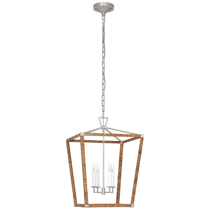 LED Lantern from the Darlana Wrapped Collection in Polished Nickel And Natural Rattan Finish by Visual Comfort Signature