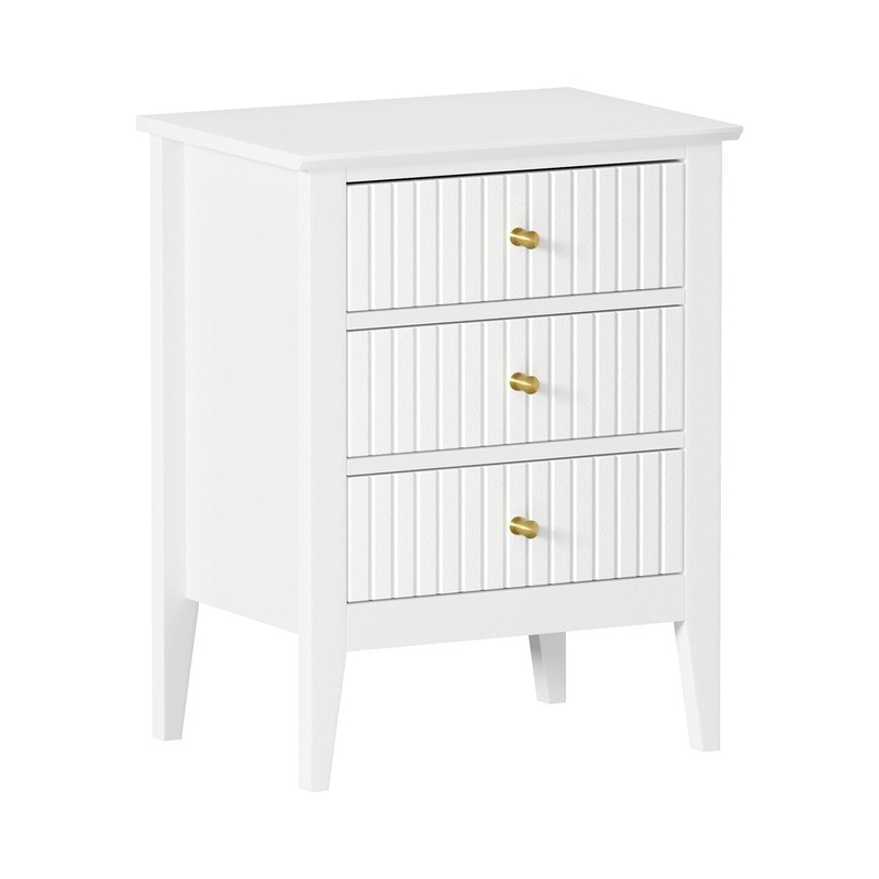 Oikiture Bedside Table 3 Drawers Side End Nightstand White