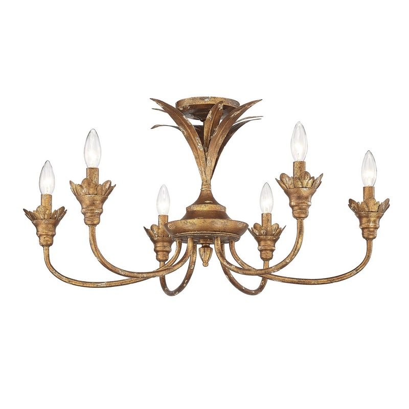 Six Light Semi-Flush Mount from the Lillianne HG Collection in Heirloom Gold Finish by Golden