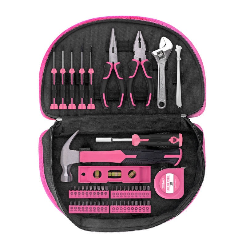 63-Piece Essential Home Repair Tool Kit with Portable Zipper Case(pink)