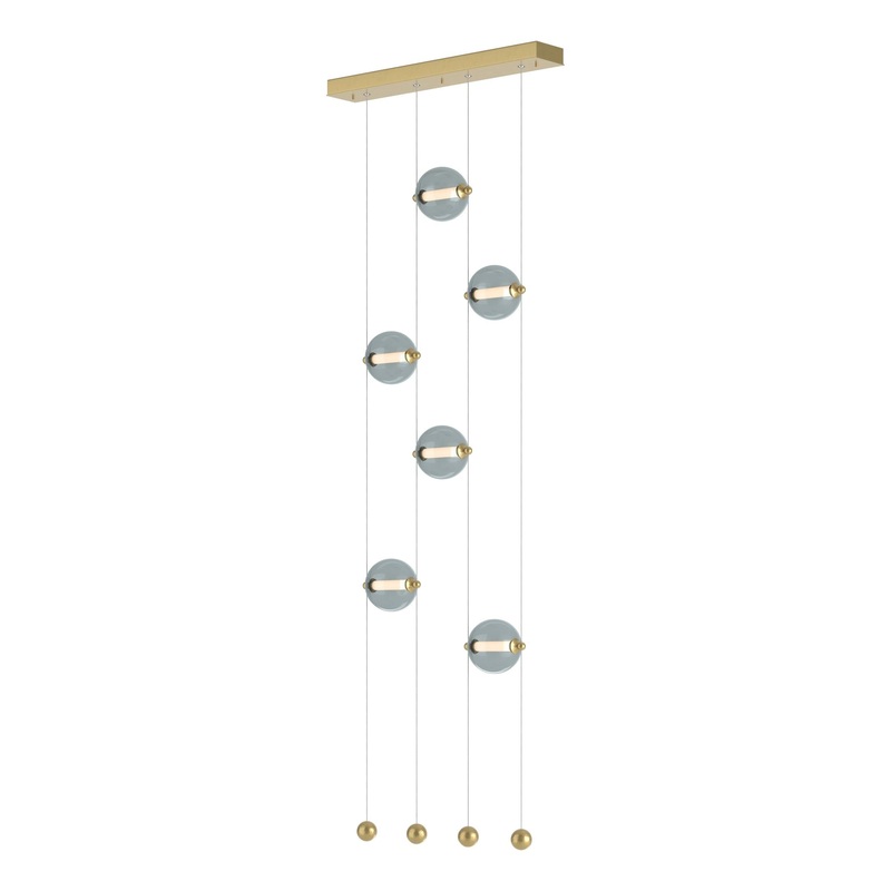 Abacus 6-Light Ceiling-to-Floor LED Pendant Modern Brass Cool Grey Glass (YL)