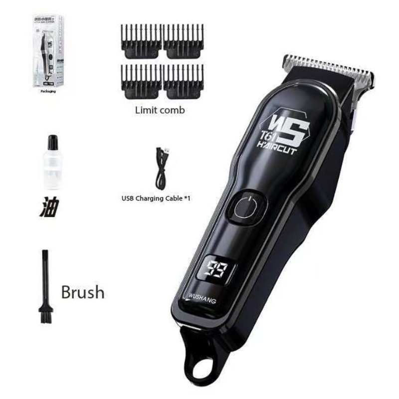 Black Professional Cordless Hair Clippers – USB Rechargeable Trimmer with LED Display for Barbers & Home Grooming
