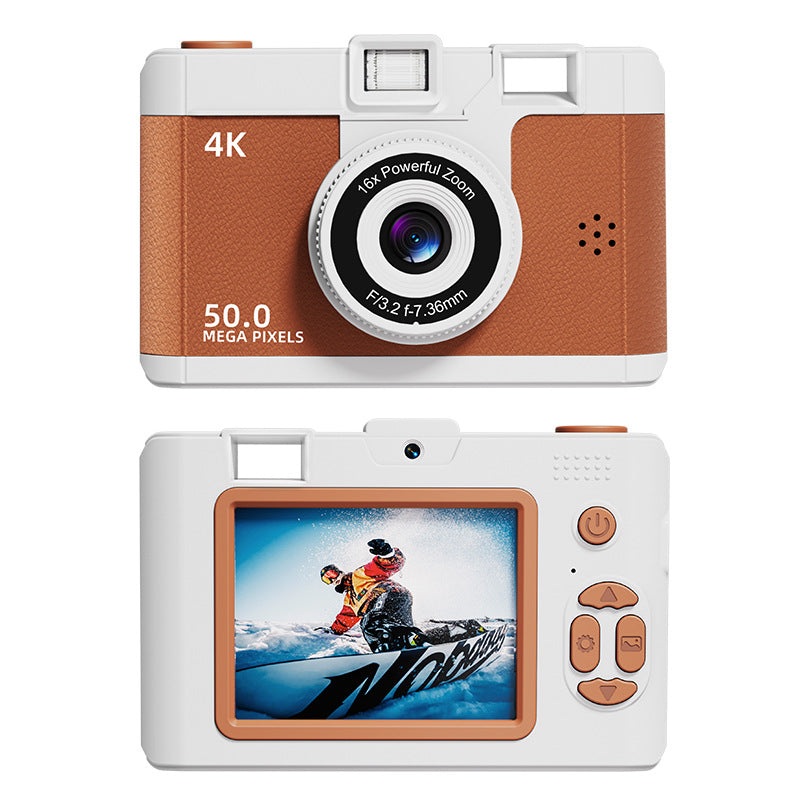 Compact 4K Digital Camera – 50MP, 16x Zoom, 2.4-inch IPS Screen, WiFi & Fill Light – Retro CCD Style(Brown)