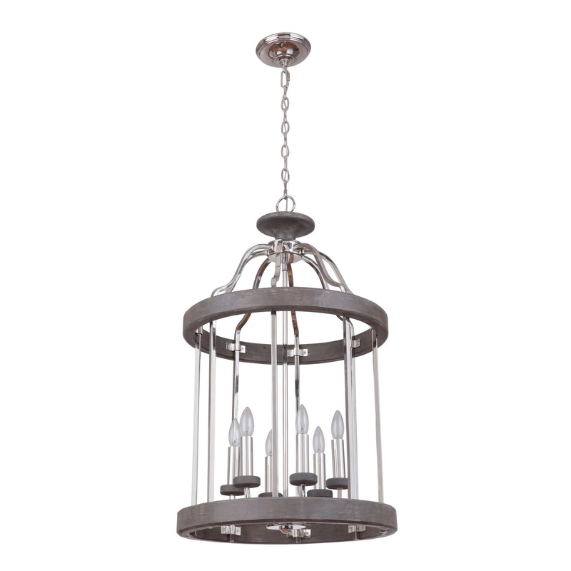 Craftmade 36536-PLNGRW Ashwood Six Light Foyer Pendant Polished Nickel/Greywood (Discontinued)