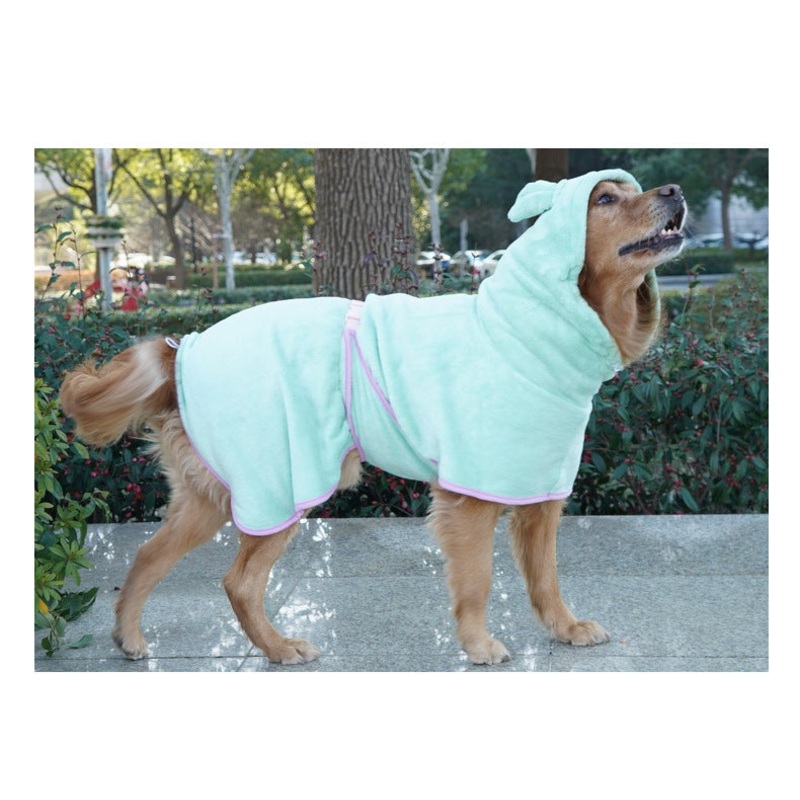 Green Hooded Dog Bathrobe – Super Absorbent, Adjustable Fit, Cozy Pet Towel (Size : S)